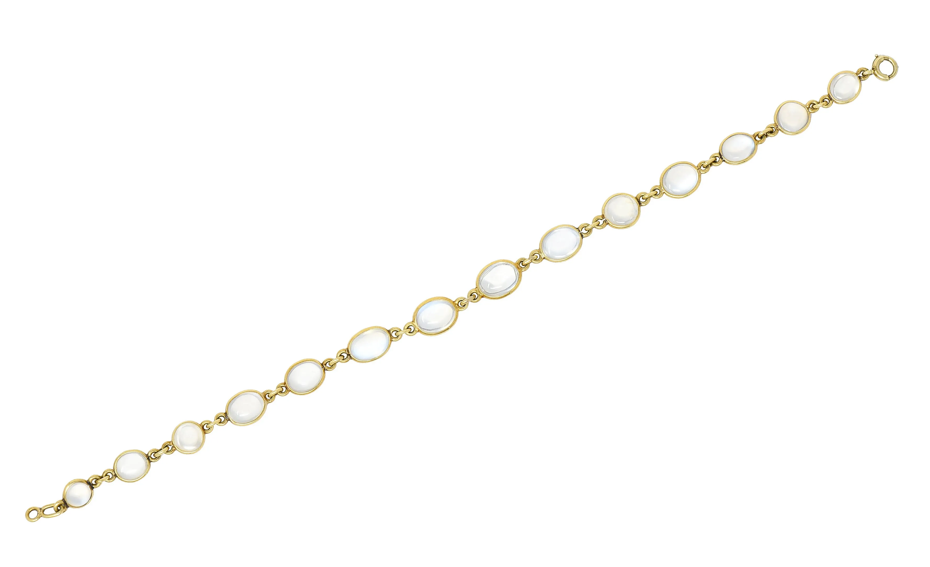 1940's Retro Moonstone 14 Karat Gold Link Bracelet