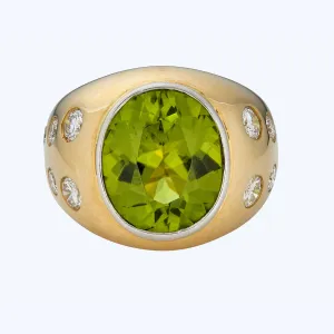 1970s French Peridot and Diamond Ring