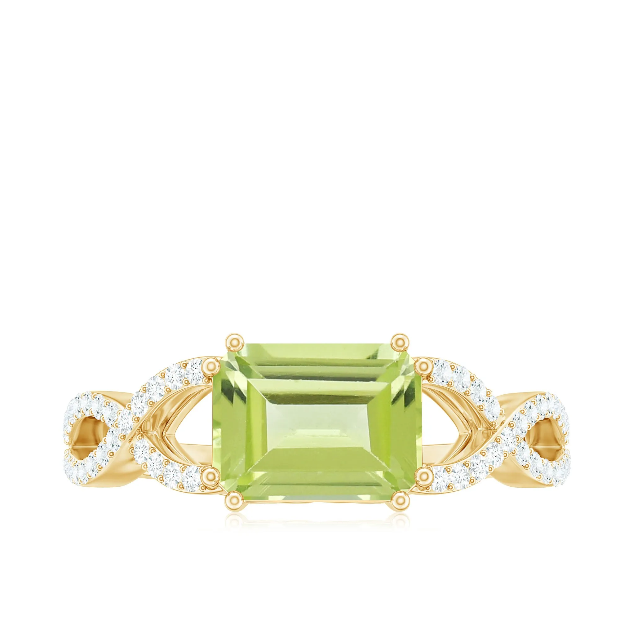 2 CT Emerald Cut Peridot East West Engagement Ring with Diamond