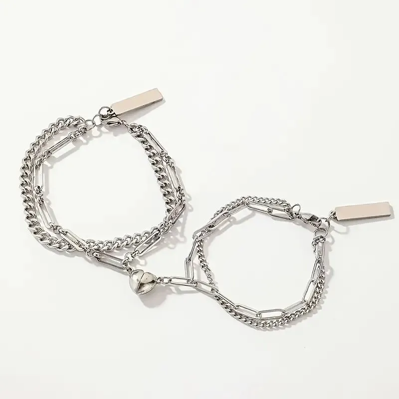 2-Piece: Lovers' Titanium Steel Love Magnet Bracelet