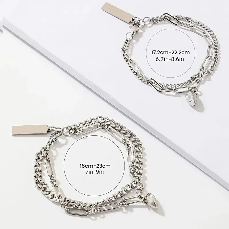 2-Piece: Lovers' Titanium Steel Love Magnet Bracelet