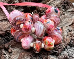 20 Coral Pink Mix Lampwork Beads Set SRA