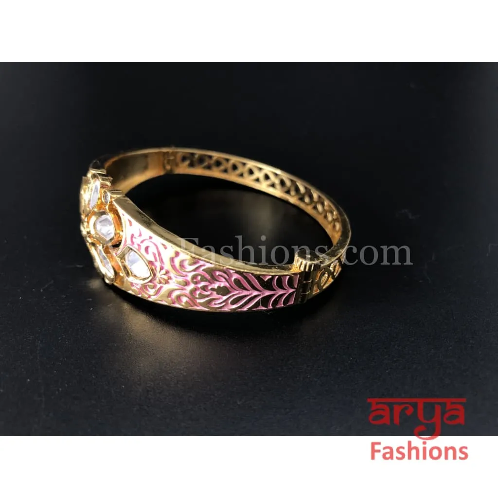 2.6 size Pink Meenakari Kundan Bracelet