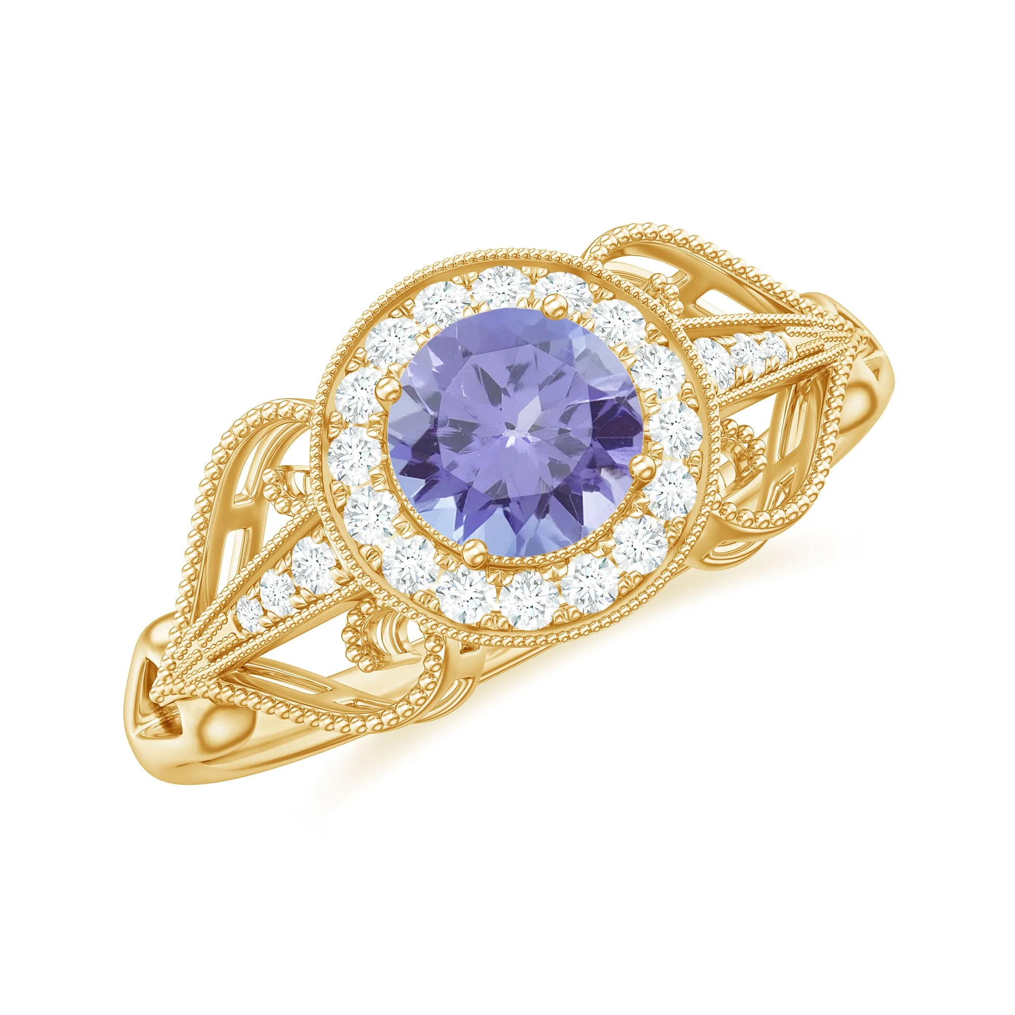 3/4 CT Tanzanite and Diamond Vintage Milgrain Ring