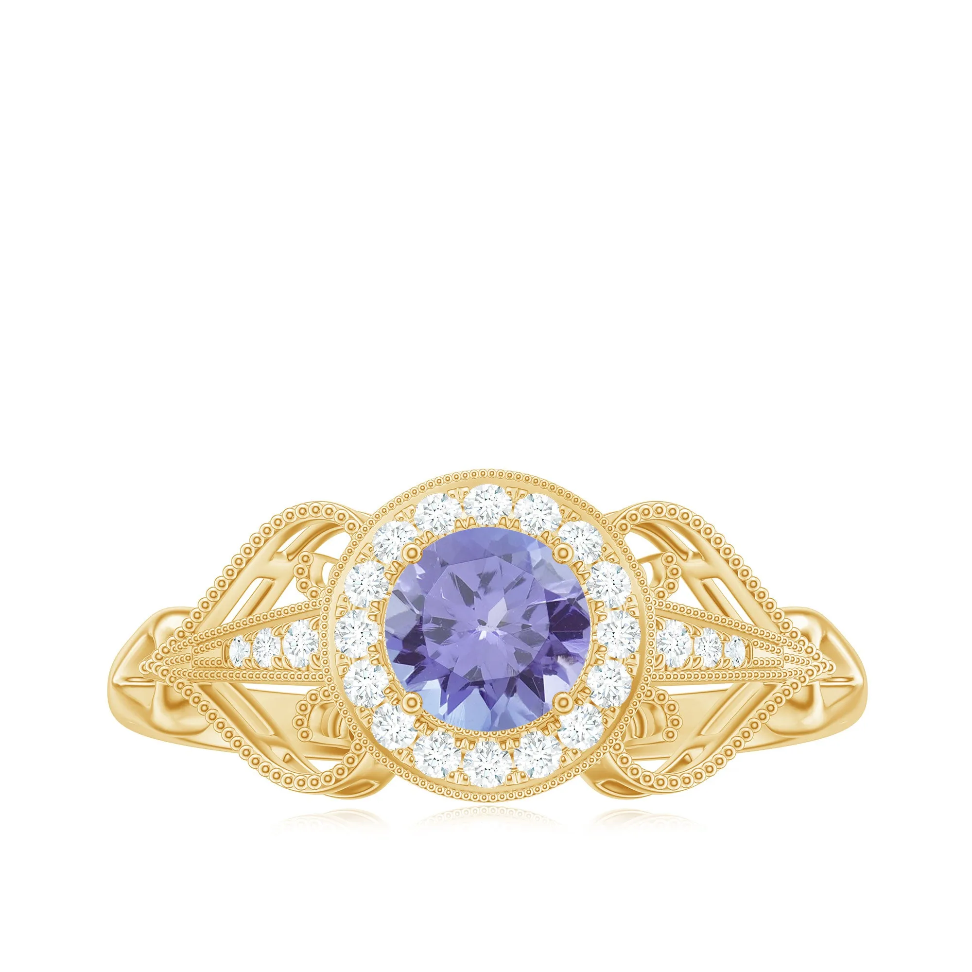 3/4 CT Tanzanite and Diamond Vintage Milgrain Ring