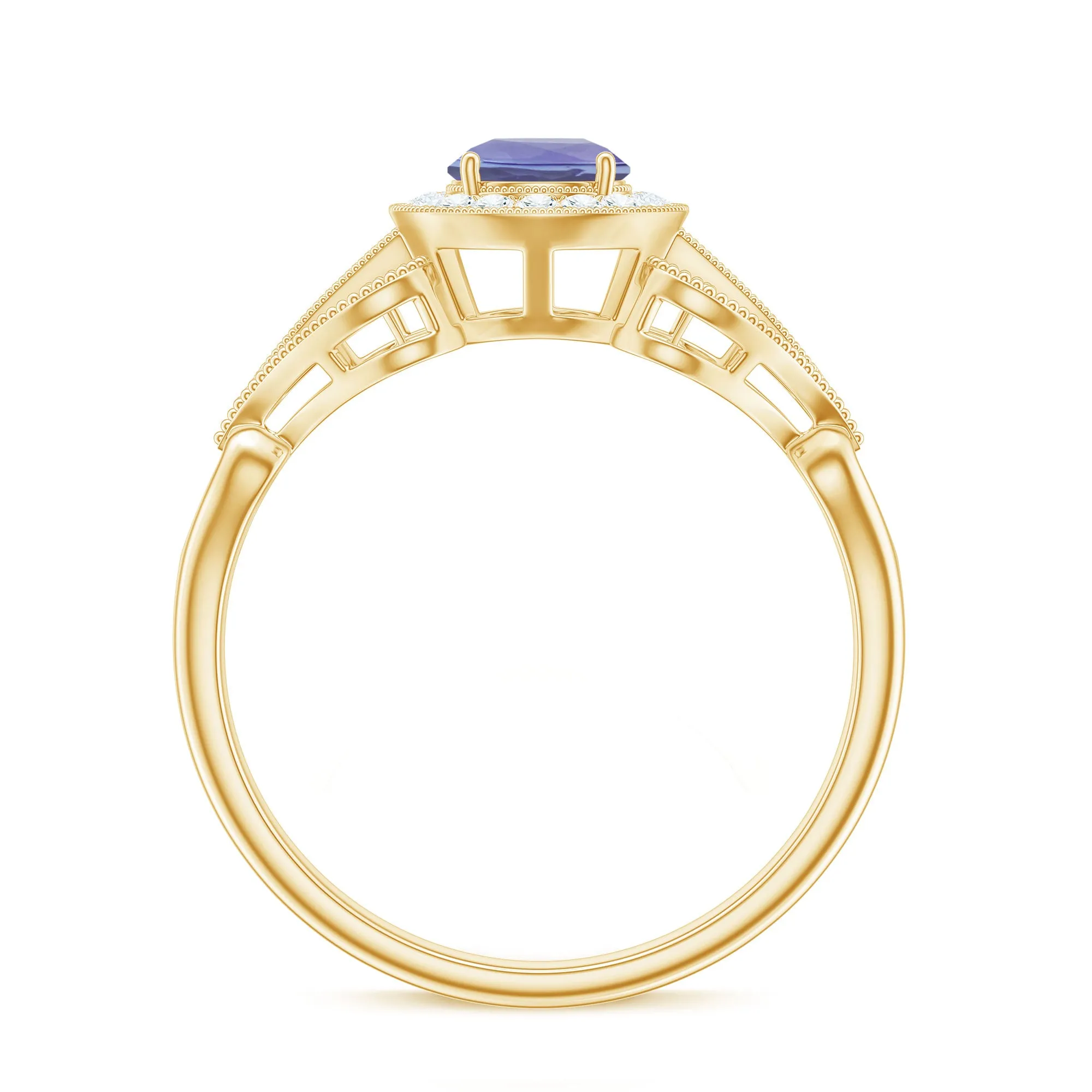 3/4 CT Tanzanite and Diamond Vintage Milgrain Ring