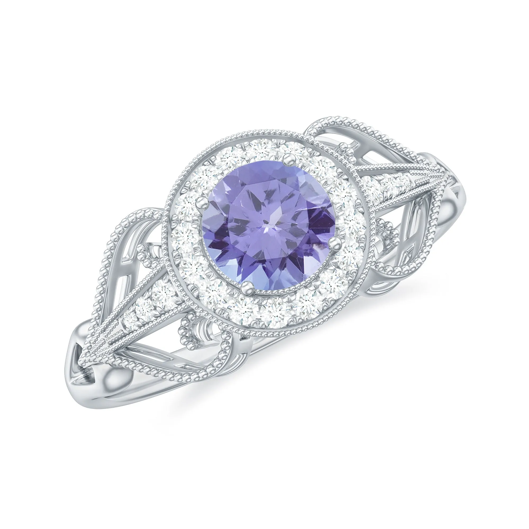 3/4 CT Tanzanite and Diamond Vintage Milgrain Ring