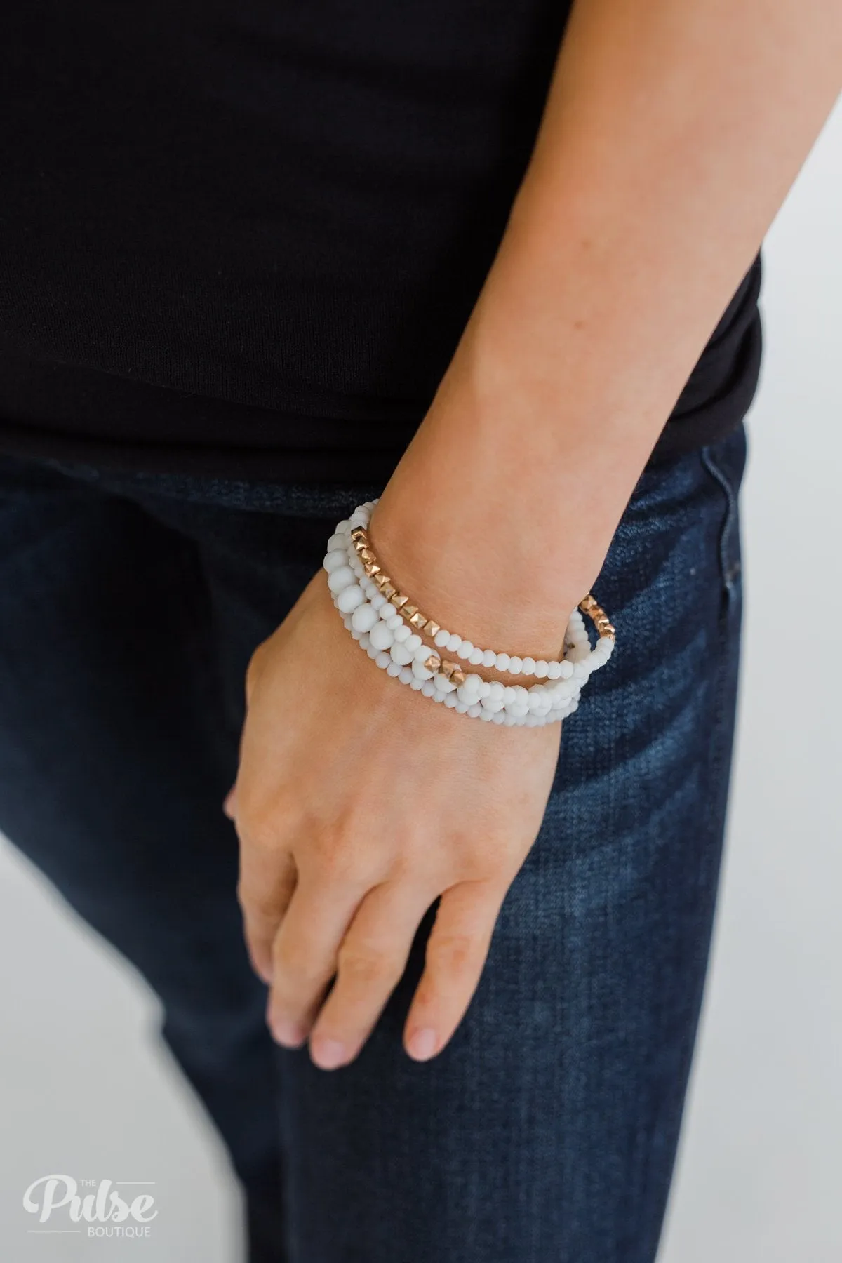 4 Layer Natural Stone Bracelet Set- White & Gold