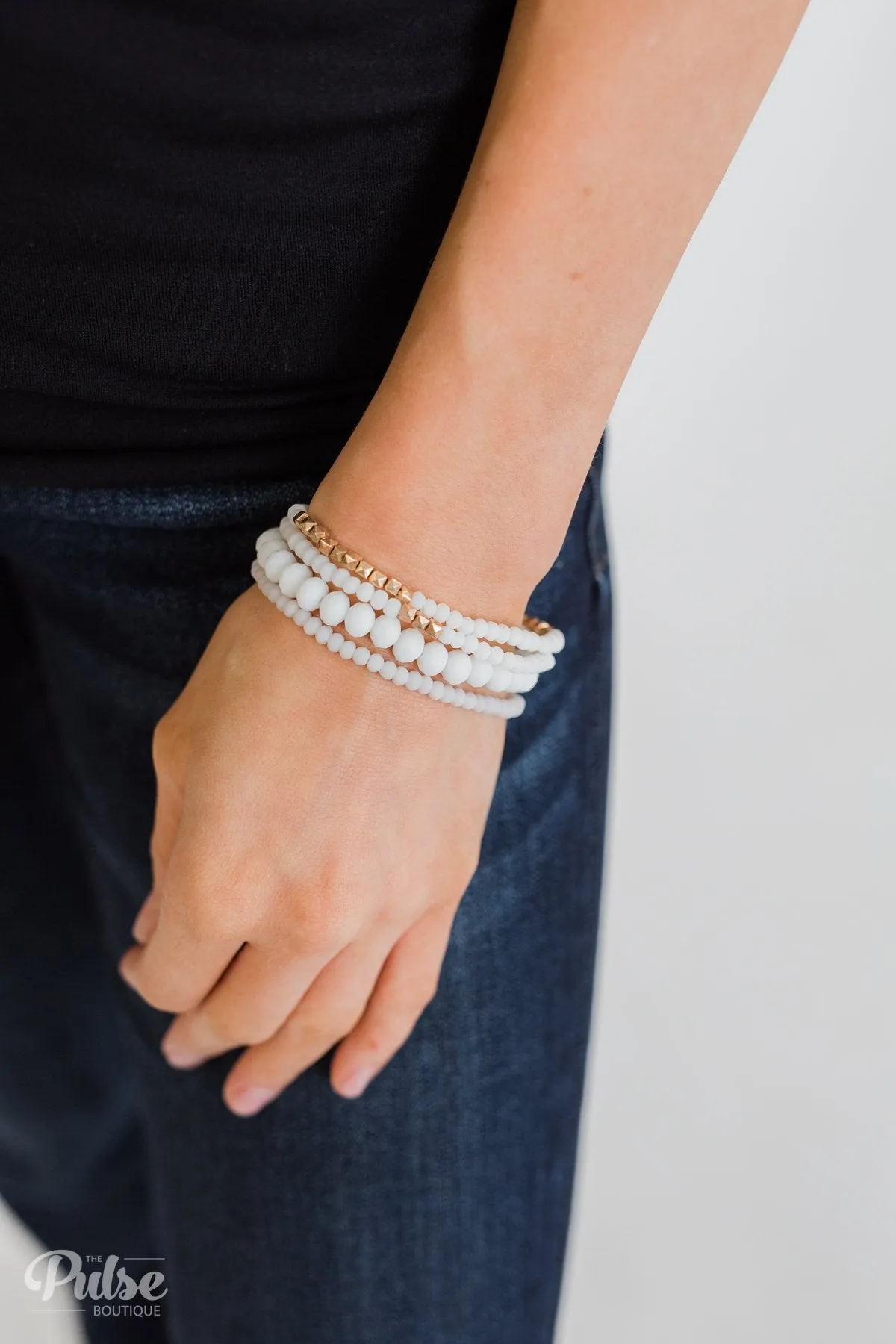 4 Layer Natural Stone Bracelet Set- White & Gold