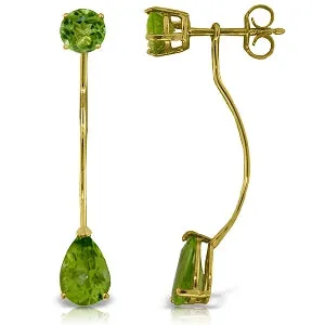 4.2 Carat 14K Solid Yellow Gold Stud Drops Earrings Natural Peridot