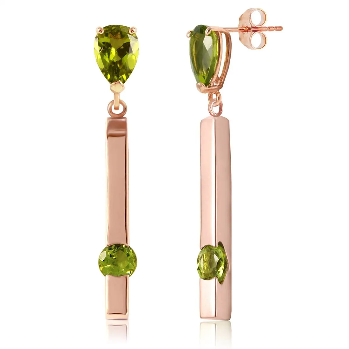 4.25 Carat 14K Solid Rose Gold Bar Earrings Peridot