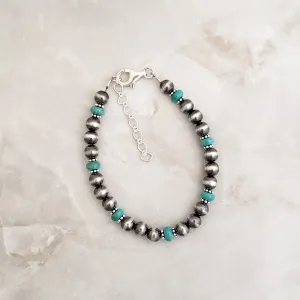 6mm Navajo Pearls & Turquoise Bracelet Sterling Silver