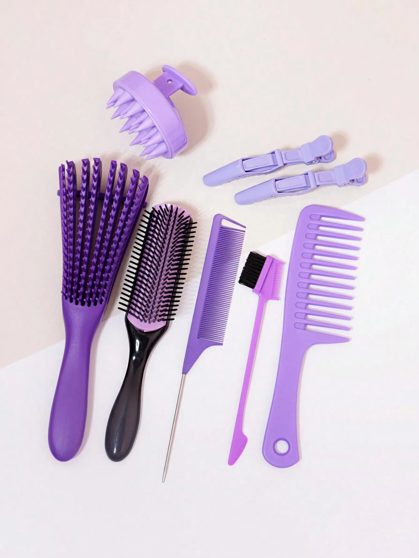 8pcs Hair Washing Combing Set, Including Natural Hair Debris Remover, Comb, Curly Hair Comb, Silicone Shampoo Brush. Helps A Faster & Easier Hair Wash Day Routine At Home Or In Salon For Hair Styling. Hair Brush