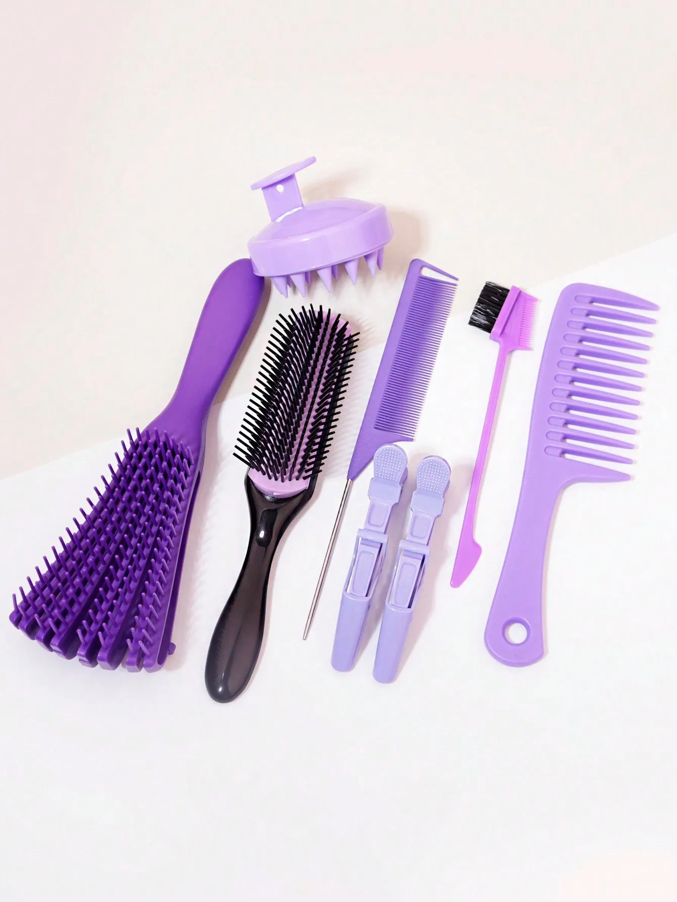 8pcs Hair Washing Combing Set, Including Natural Hair Debris Remover, Comb, Curly Hair Comb, Silicone Shampoo Brush. Helps A Faster & Easier Hair Wash Day Routine At Home Or In Salon For Hair Styling. Hair Brush