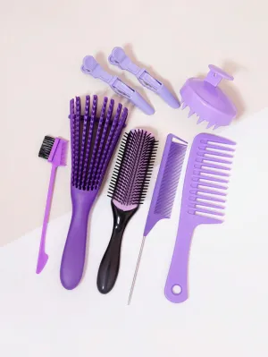 8pcs Hair Washing Combing Set, Including Natural Hair Debris Remover, Comb, Curly Hair Comb, Silicone Shampoo Brush. Helps A Faster & Easier Hair Wash Day Routine At Home Or In Salon For Hair Styling. Hair Brush