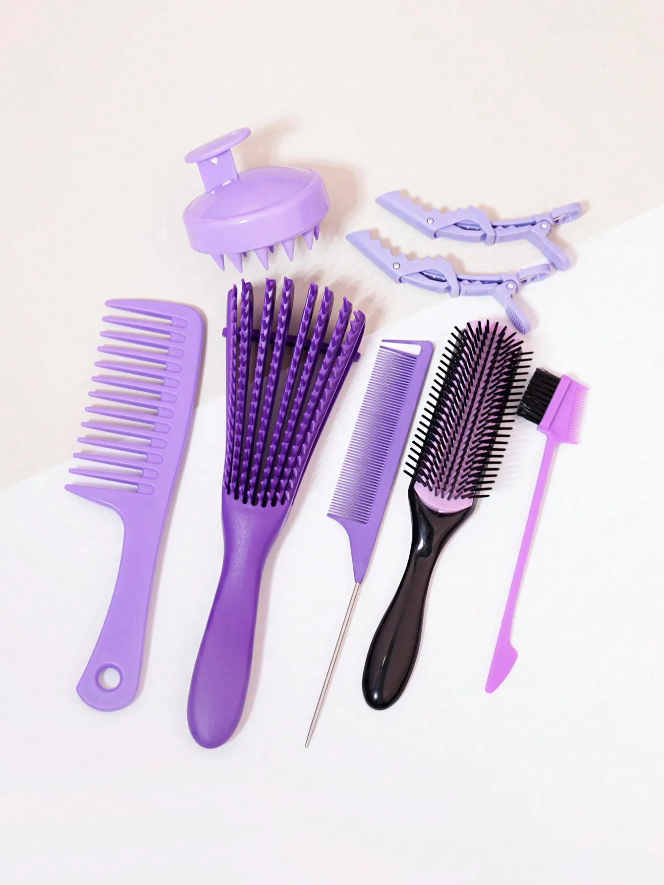 8pcs Hair Washing Combing Set, Including Natural Hair Debris Remover, Comb, Curly Hair Comb, Silicone Shampoo Brush. Helps A Faster & Easier Hair Wash Day Routine At Home Or In Salon For Hair Styling. Hair Brush