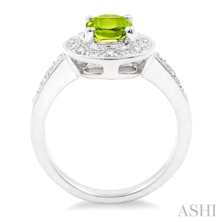 8x6 MM Oval Cut Peridot and 1/20 Ctw Single Cut Diamond Ring in Sterling Silver