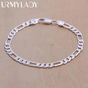 925 Sterling silver Bracelet 6mm chain Wedding nice gift solid for men women Jewelry fashion beautiful Bracelet 20cm 8inch