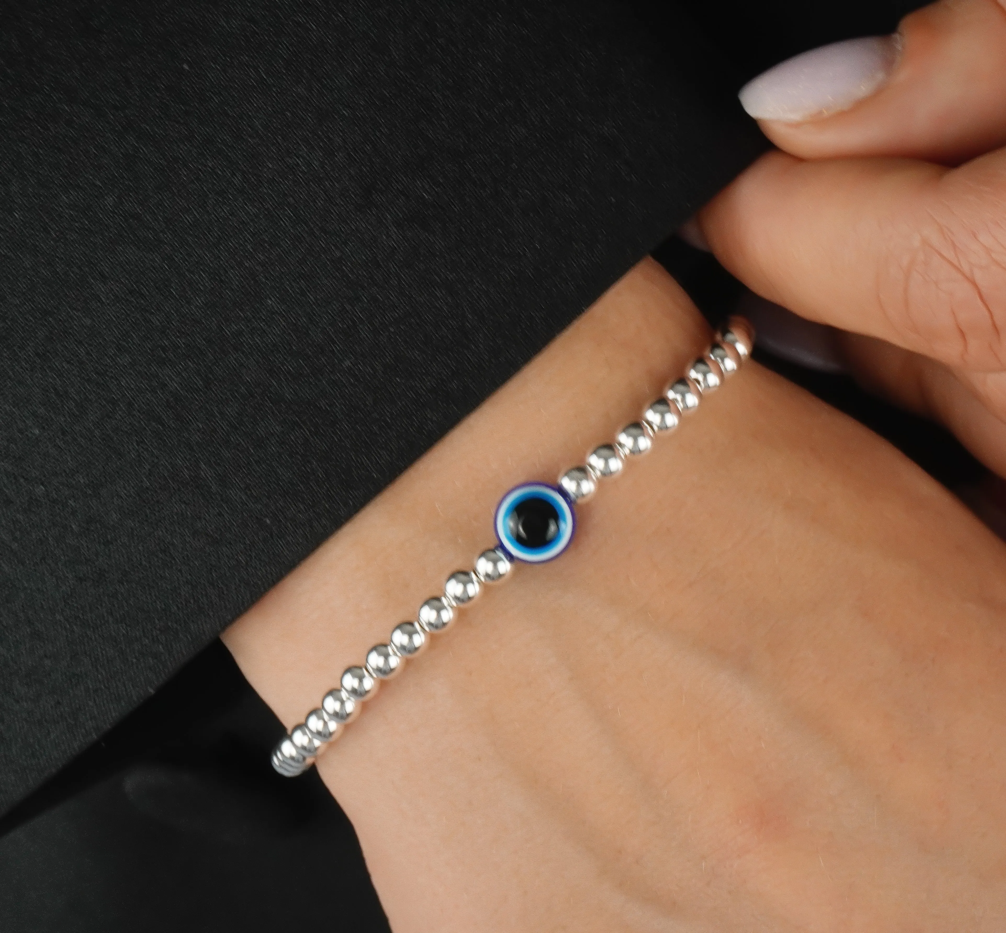 925 Sterling Silver Bracelet, Blue Evil Eye Charm, Evil Eye Bracelet, Stacked Bracelets, Evil Eye