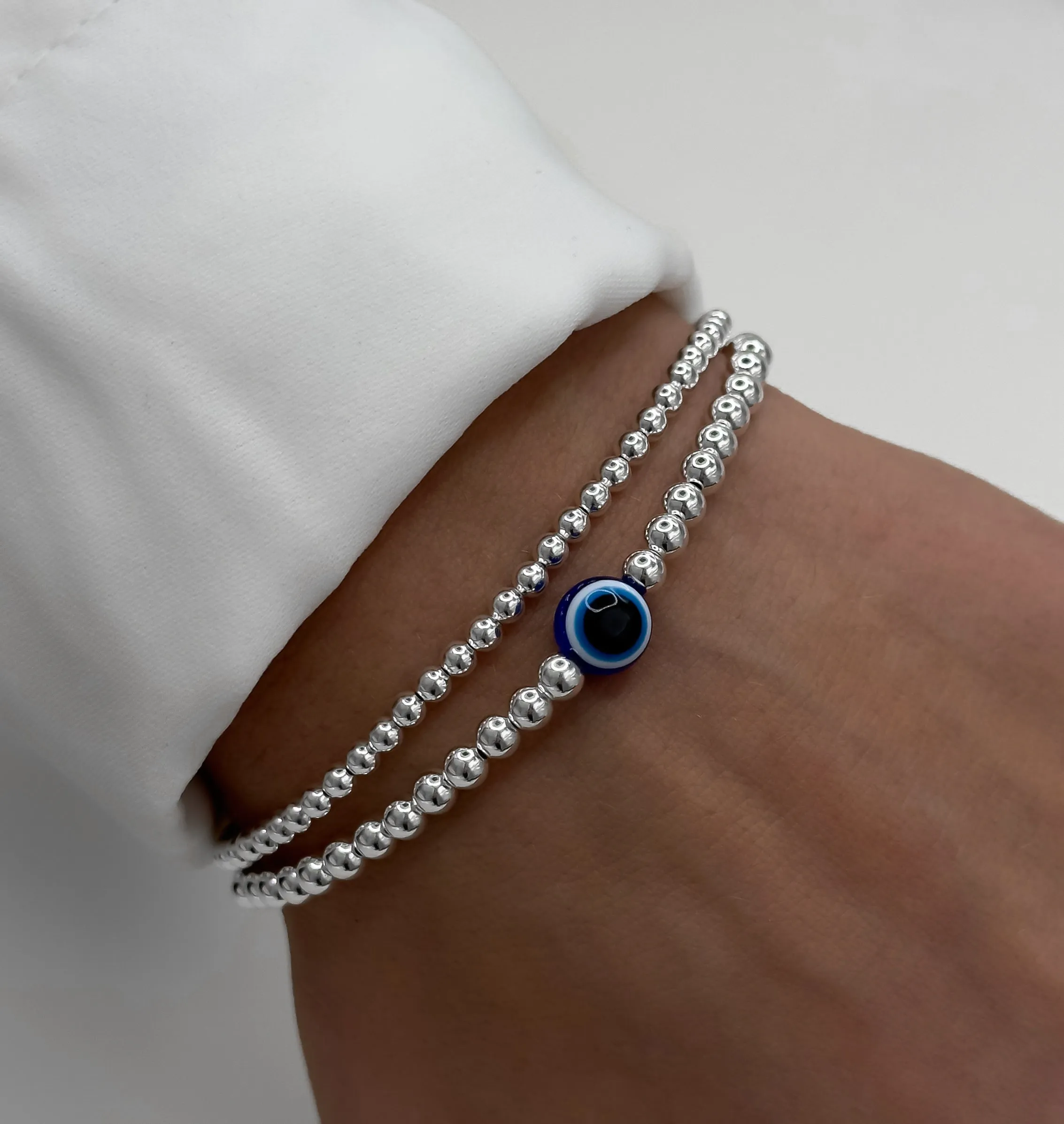 925 Sterling Silver Bracelet, Blue Evil Eye Charm, Evil Eye Bracelet, Stacked Bracelets, Evil Eye