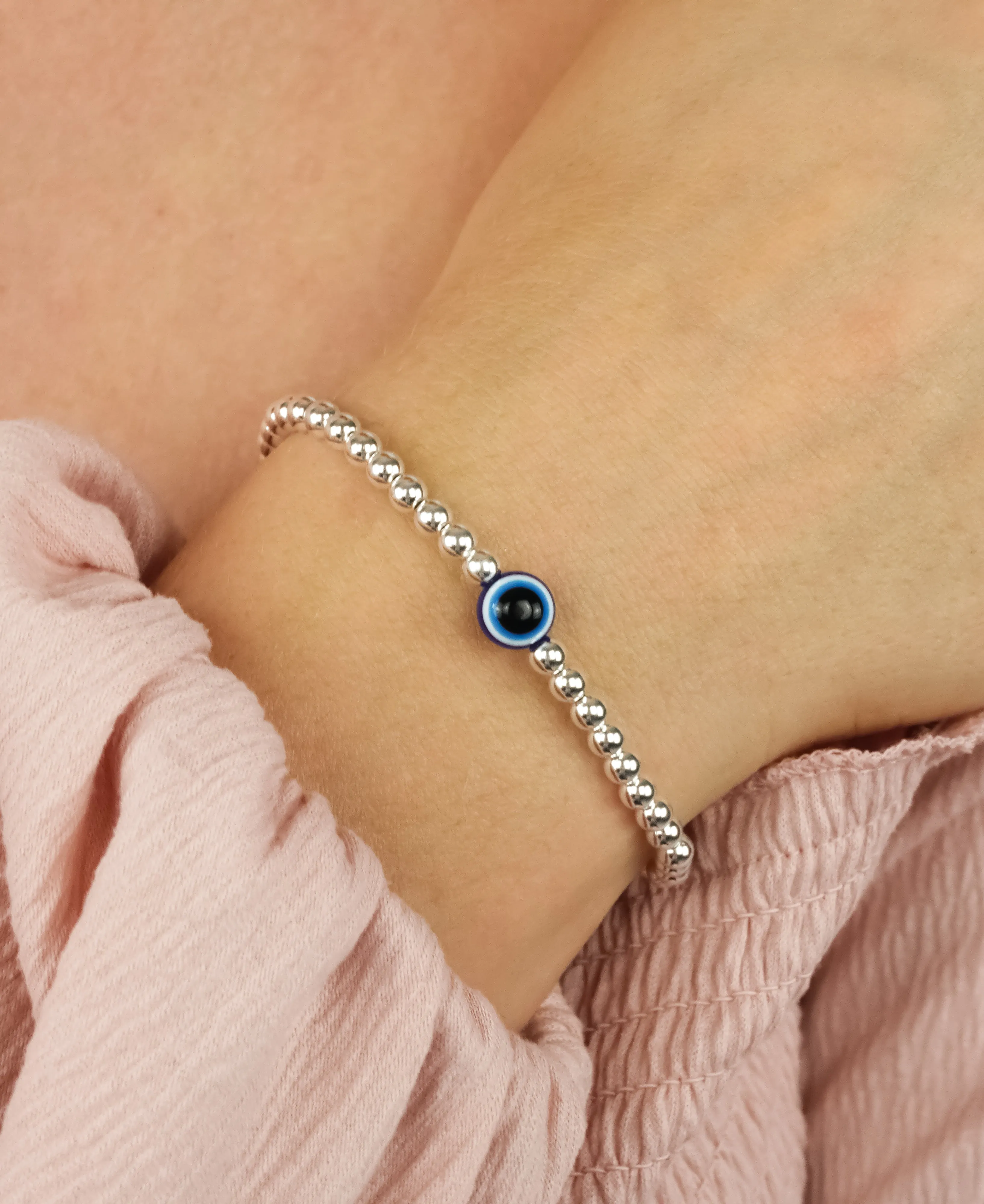 925 Sterling Silver Bracelet, Blue Evil Eye Charm, Evil Eye Bracelet, Stacked Bracelets, Evil Eye