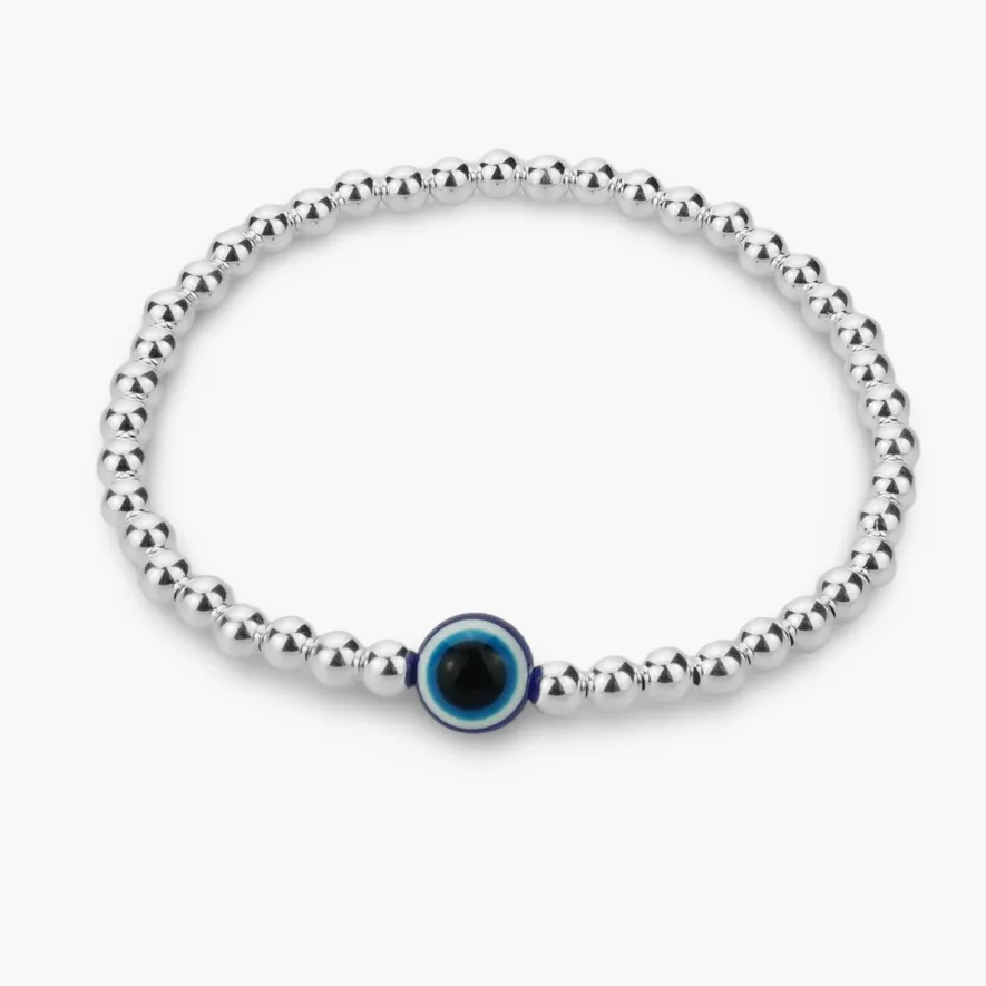 925 Sterling Silver Bracelet, Blue Evil Eye Charm, Evil Eye Bracelet, Stacked Bracelets, Evil Eye