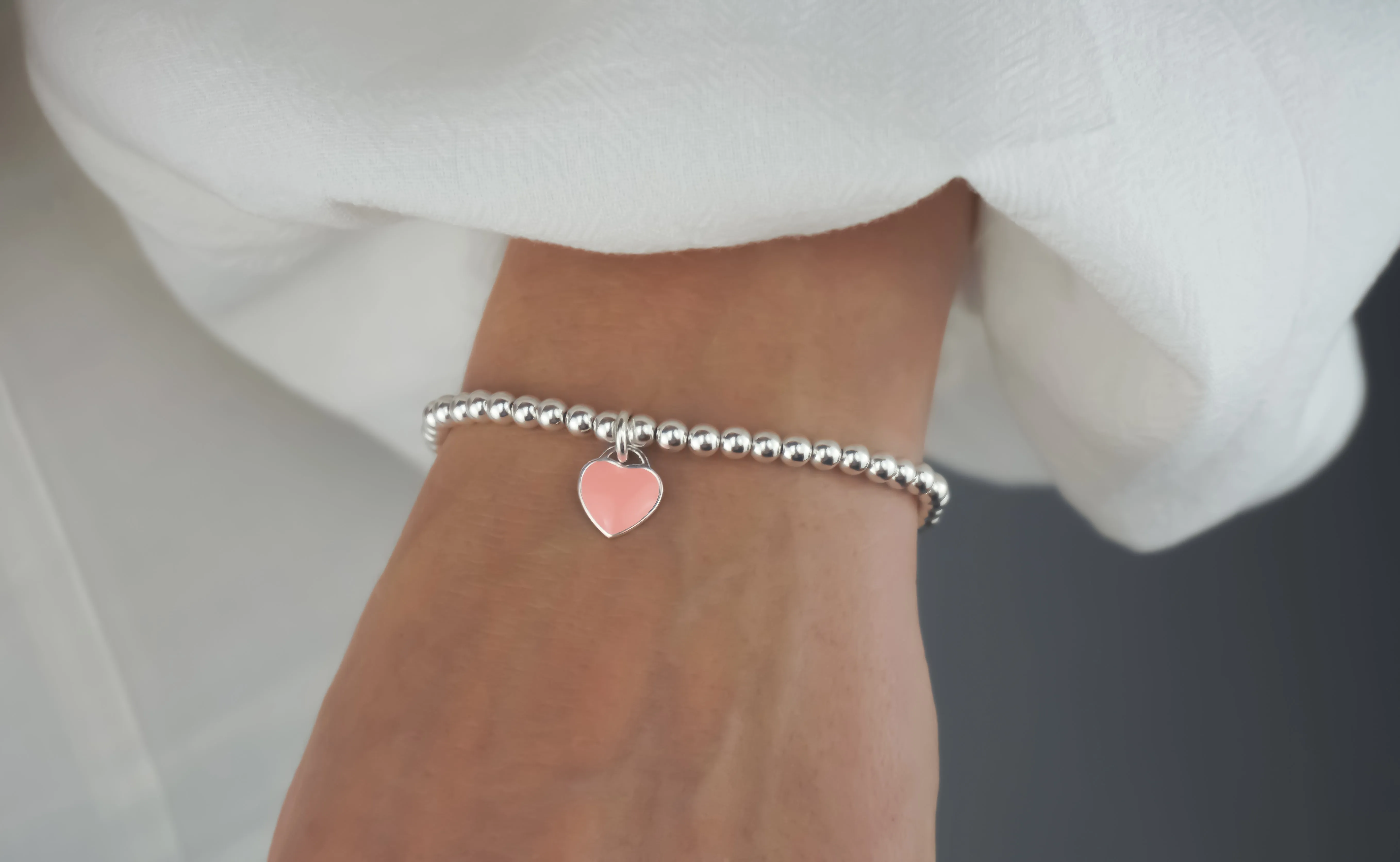 925 Sterling Silver Pink Heart Charm Bracelet, Pink Heart Charm Bracelet, Heart Charm Bracelet