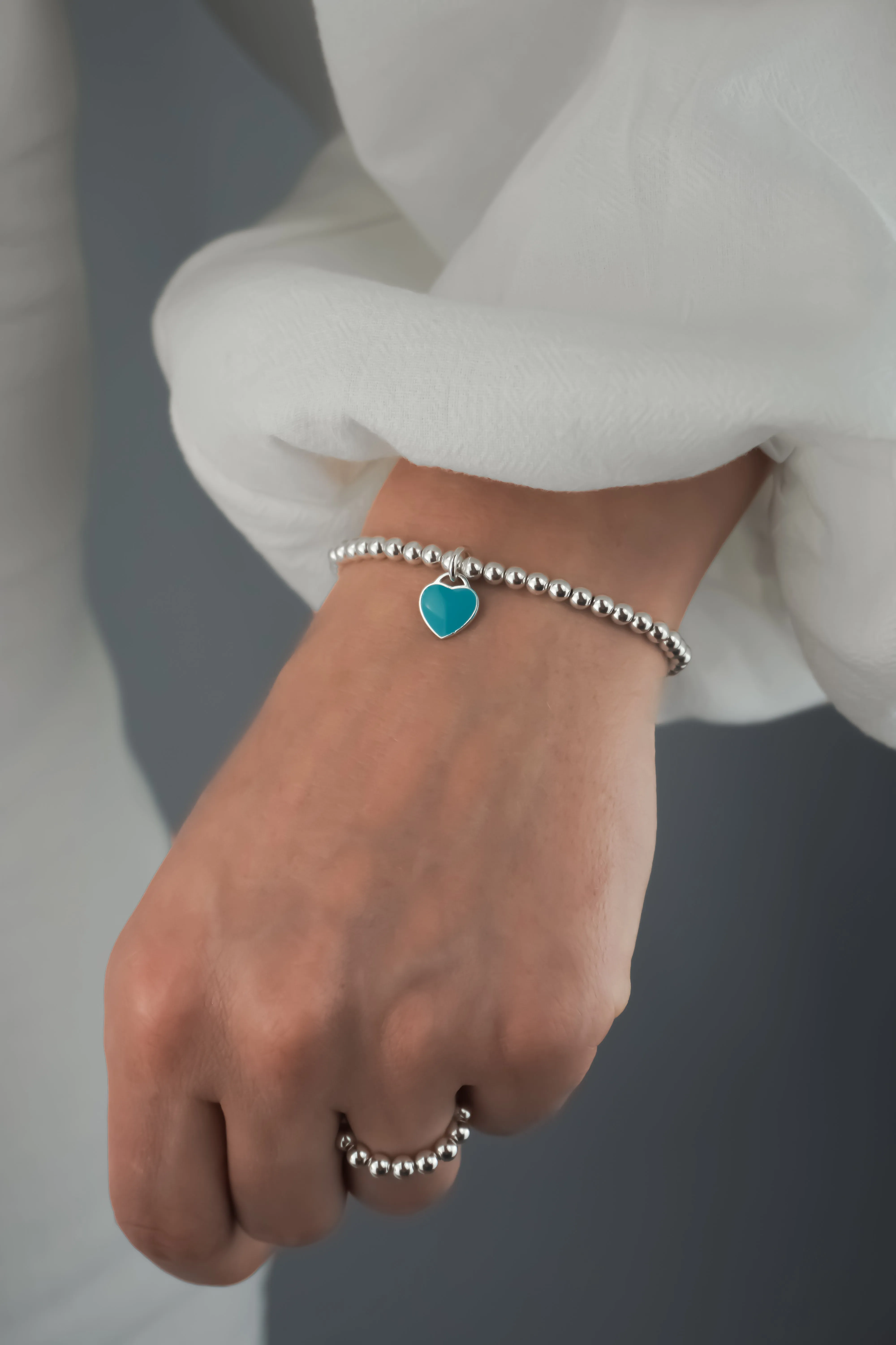 925 Sterling Silver Stretch Charm Bracelet, Turquoise Heart Charm Bracelet, Charm Bracelet, Stacked Bracelets