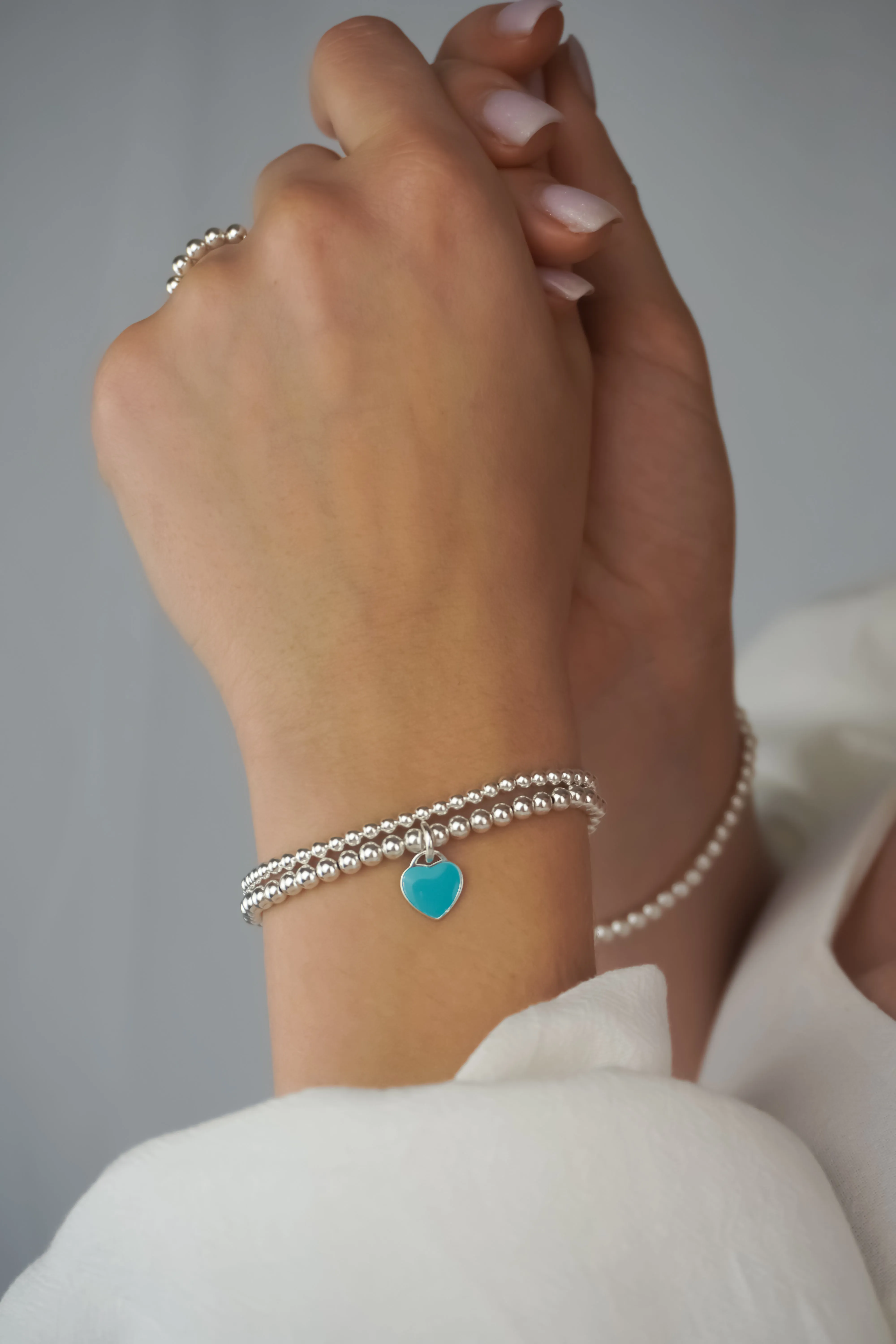 925 Sterling Silver Stretch Charm Bracelet, Turquoise Heart Charm Bracelet, Charm Bracelet, Stacked Bracelets