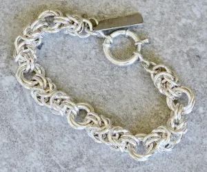 9.2mm & 11.8mm Sterling Silver Byzantine Rose Chain Bracelet with 18mm Sterling Spring Ring Clasp