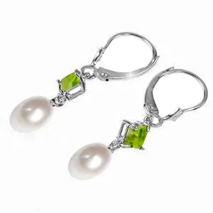 9.5 Carat 14K Solid White Gold Endowed Pearl Peridot Earrings