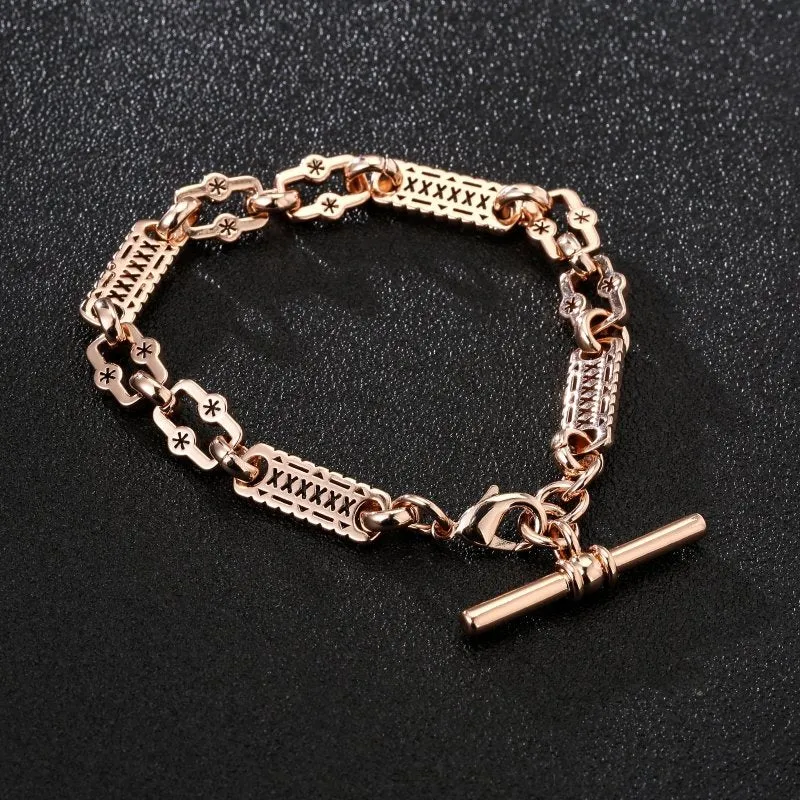 9mm Rose Gold Filled Stars and Bars T-Bar Bracelet 8/8.5 Inch