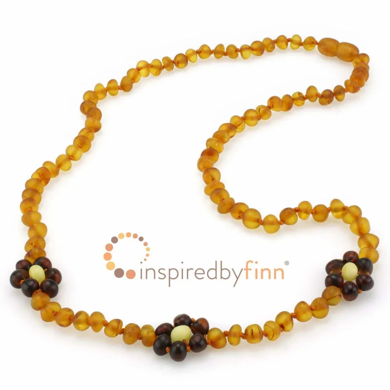 Adult Baltic Amber Necklace - Brilliant Flower