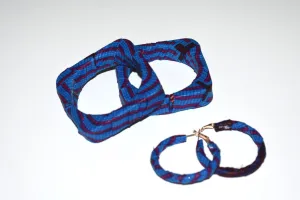 African Bracelet and Earrings Set Navy Blue/Pink