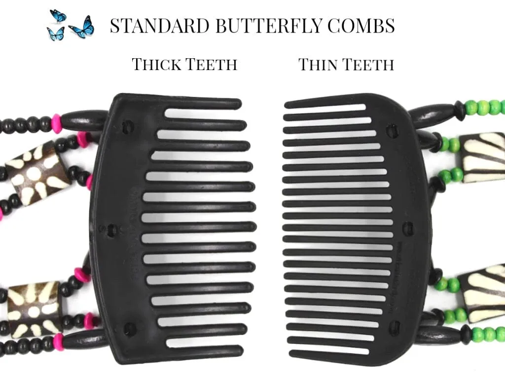 African Butterfly Thick Hair Comb - Dalena Black 52