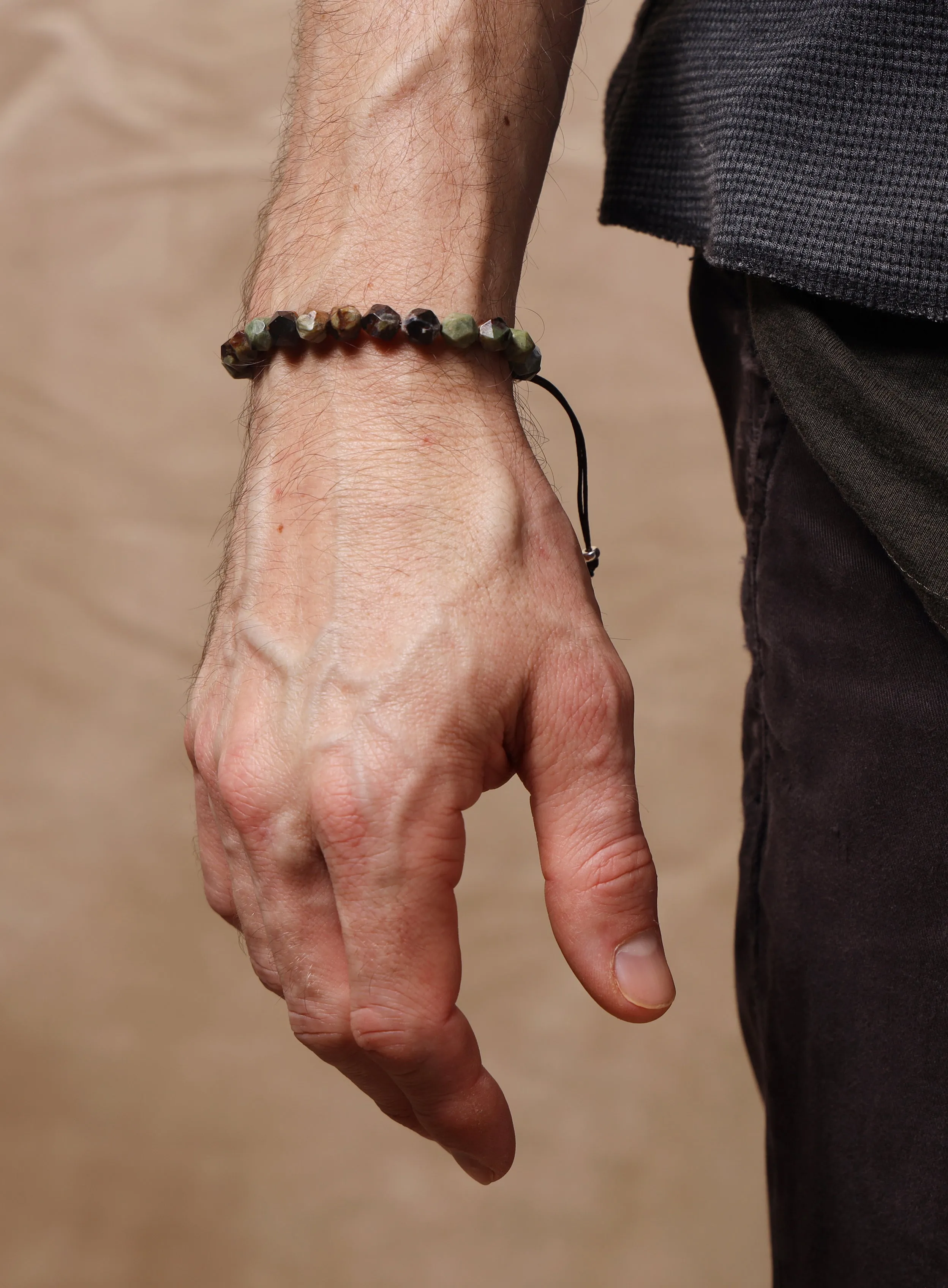 African Turquoise and Sterling Silver Bead Bracelet for Men