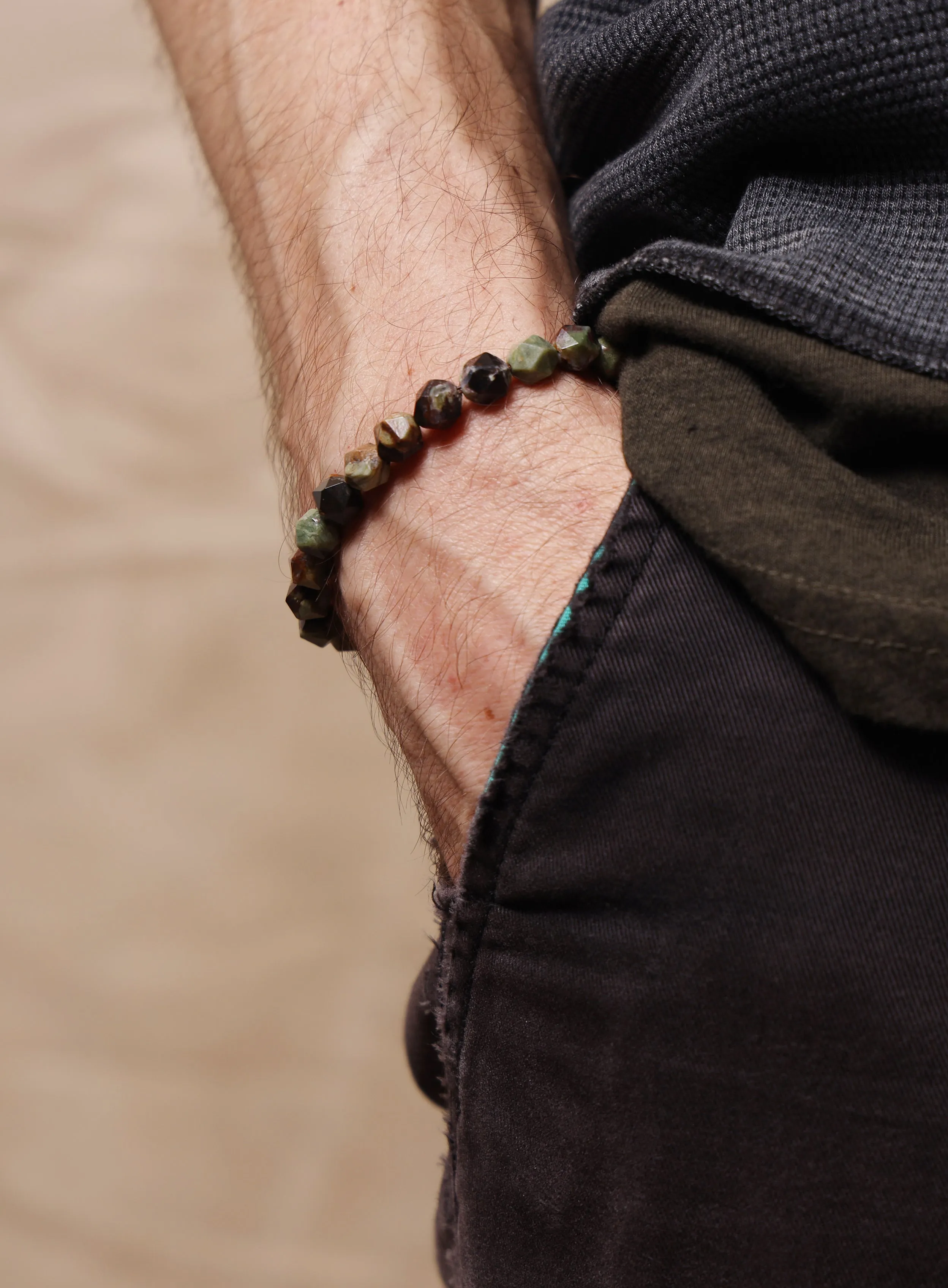 African Turquoise and Sterling Silver Bead Bracelet for Men