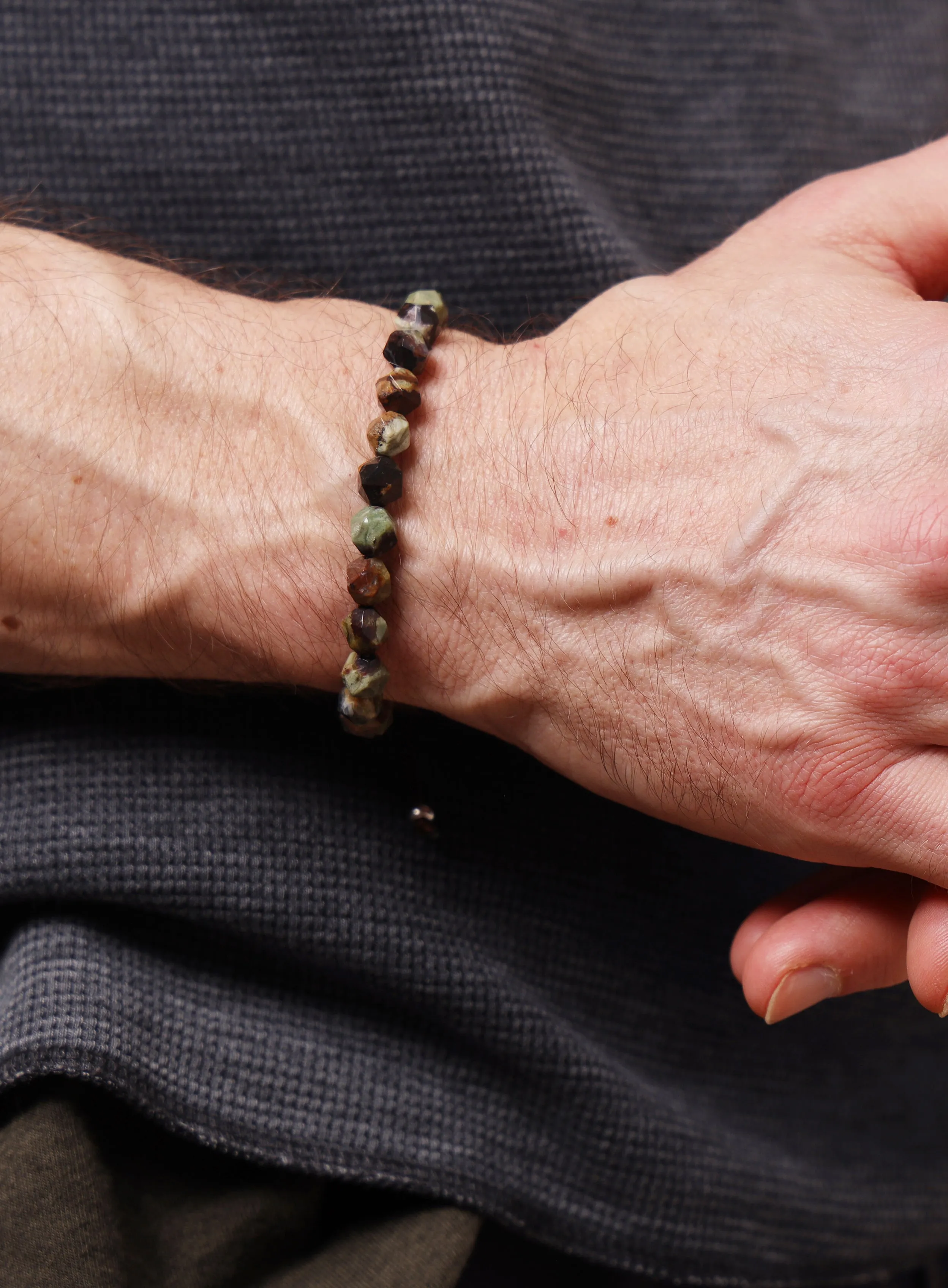 African Turquoise and Sterling Silver Bead Bracelet for Men