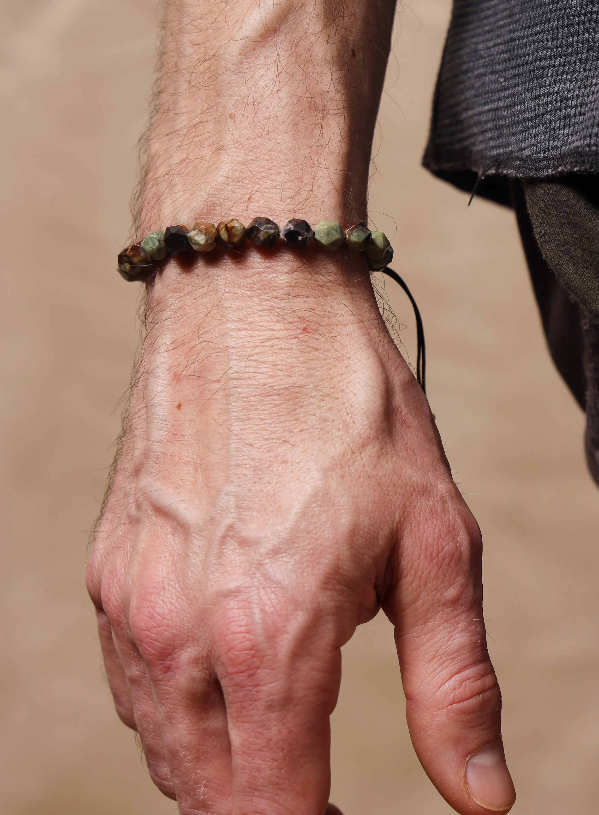 African Turquoise and Sterling Silver Bead Bracelet for Men