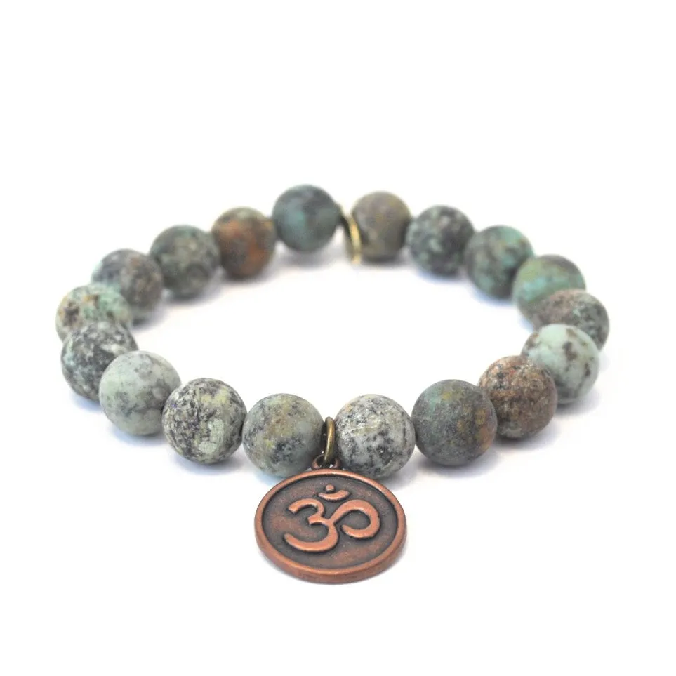 African Turquoise Bracelet | Brass Om Charm