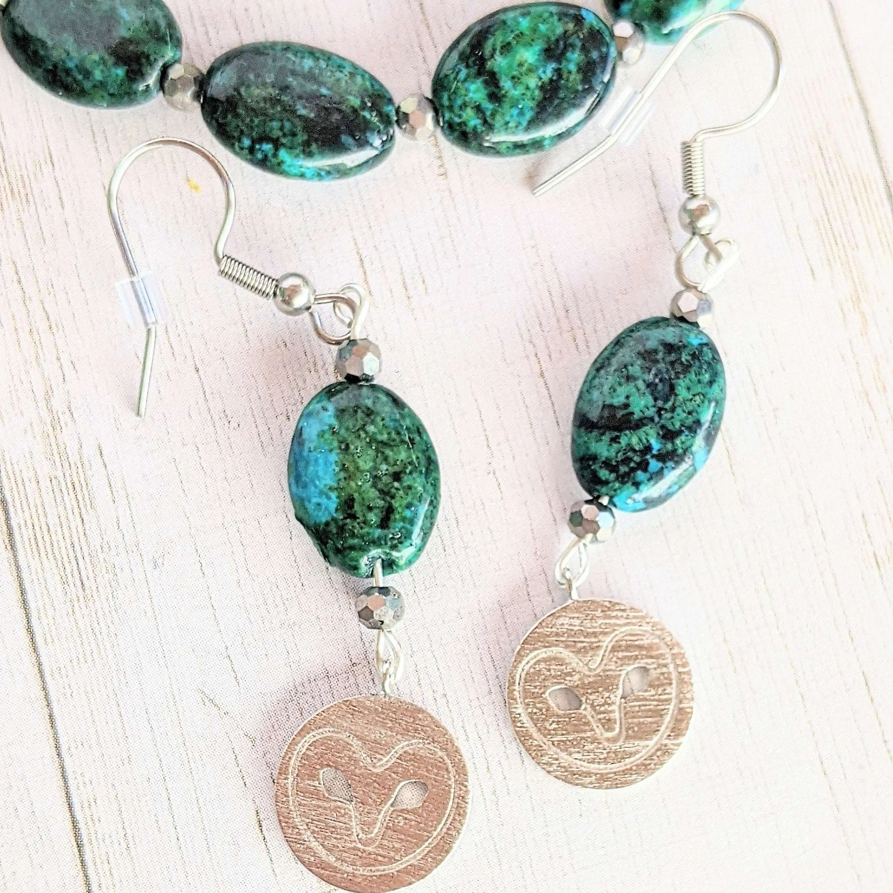 African Turquoise Jasper Owl Bracelet/Earring Set