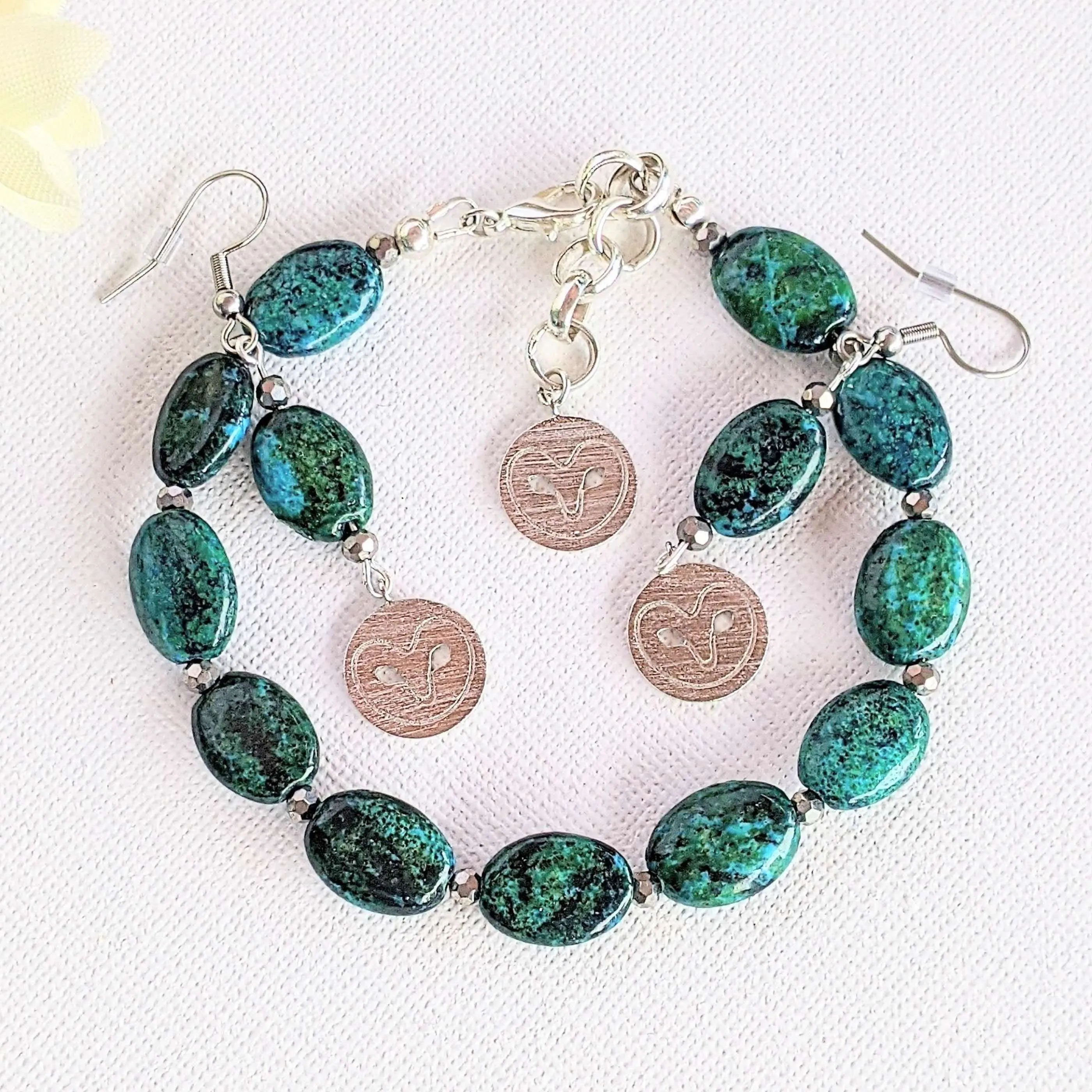 African Turquoise Jasper Owl Bracelet/Earring Set