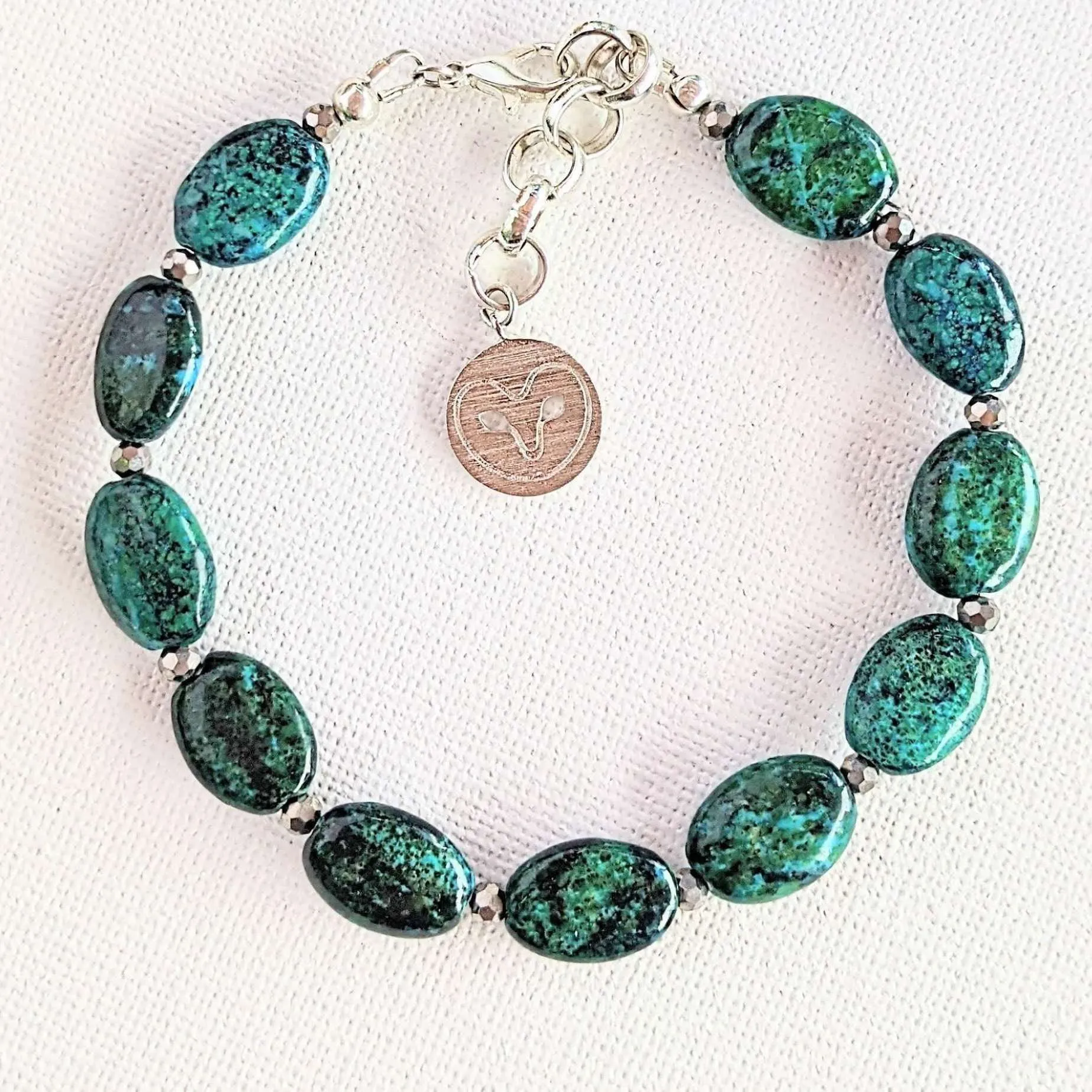 African Turquoise Jasper Owl Bracelet/Earring Set