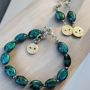 African Turquoise Jasper Owl Bracelet/Earring Set