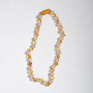 Amber Baby Necklace - Amber & Rose Quartz