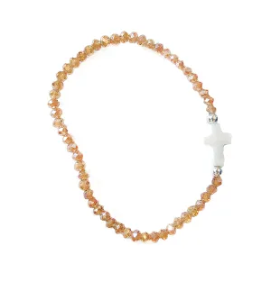 Amber Crystal Bracelet with Mother of Pearl Cross in Unique Clear Box