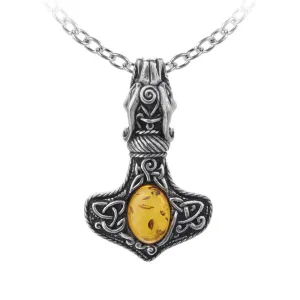 Amber Dragon Thorhammer Pendant