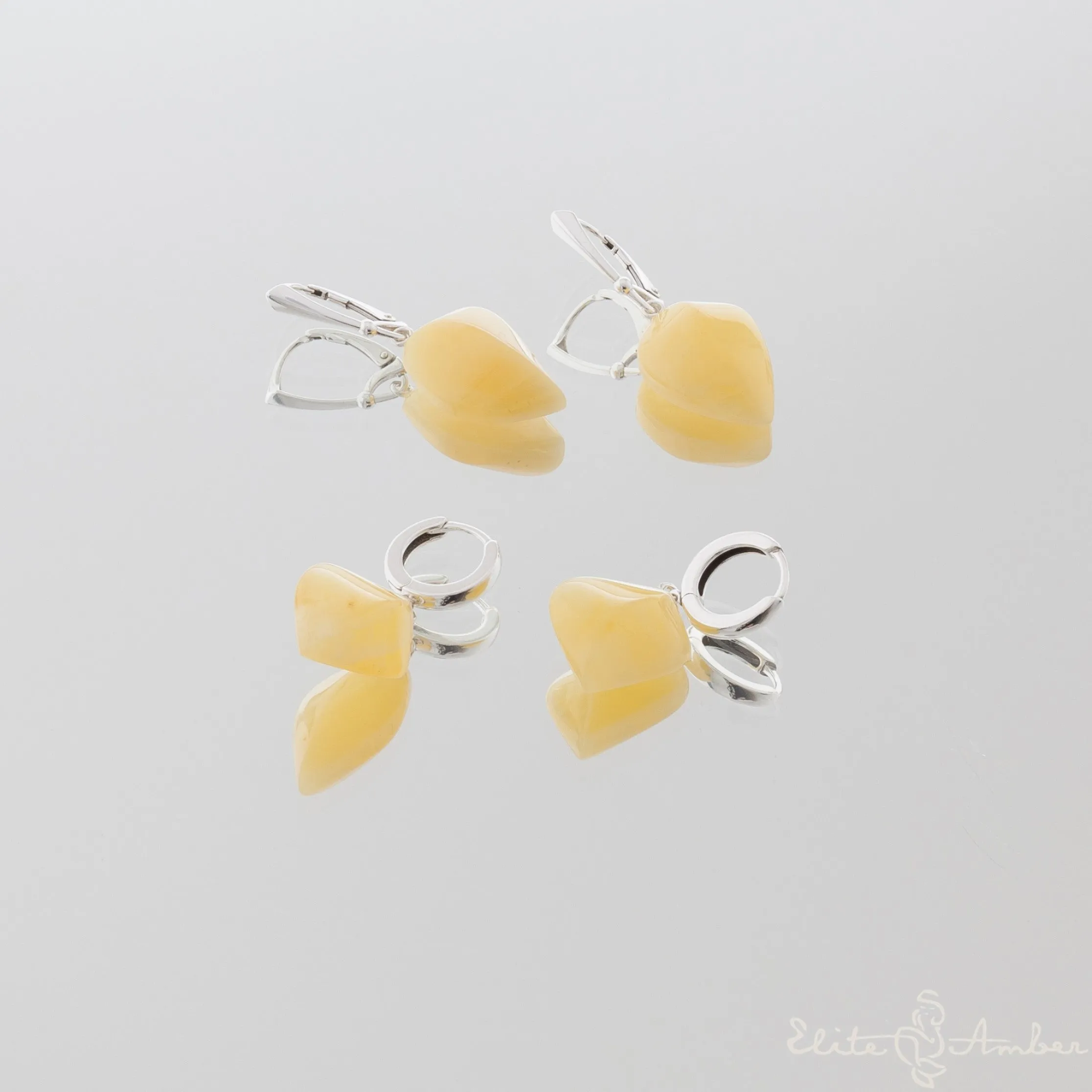 Amber earrings "Royal white leafs"