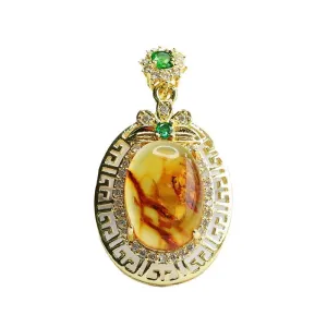 Amber Flower Pendant with Zircon Hollow Design in Sterling Silver