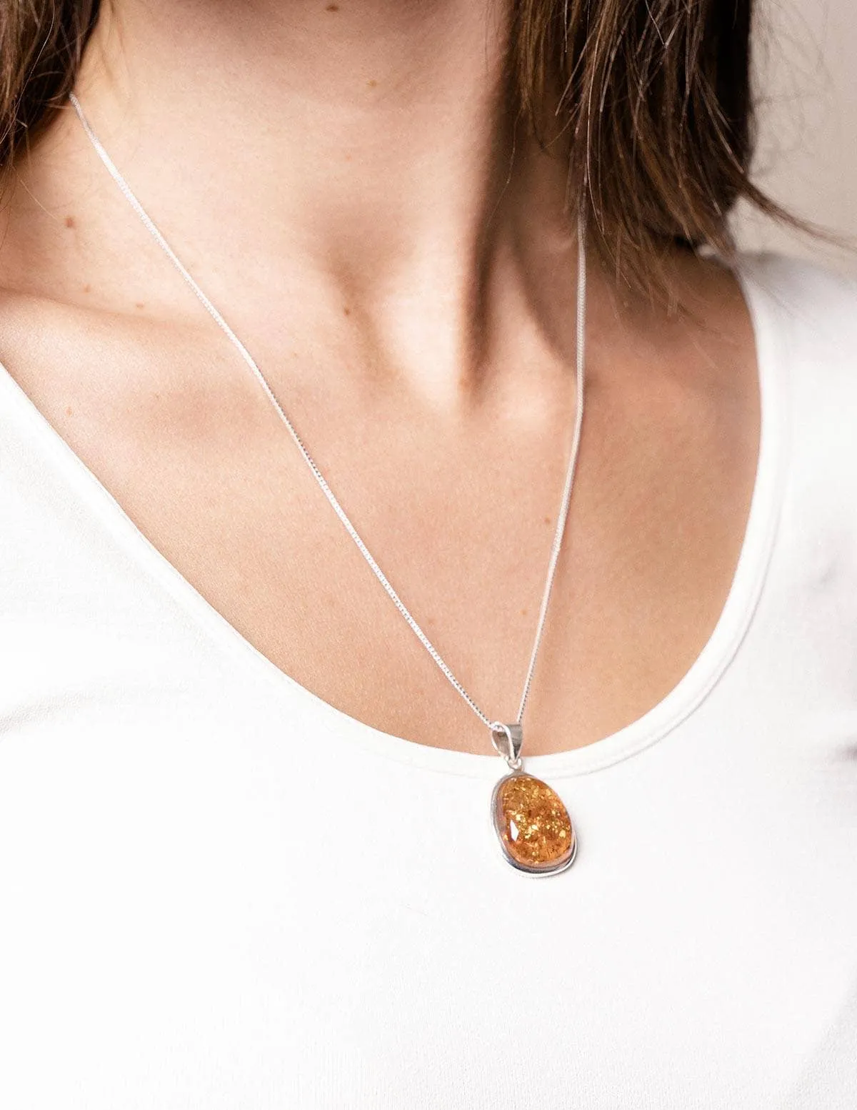 Amber Free Form Pendant Necklace - Adjustable Chain